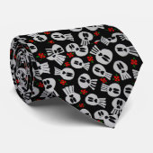 Skulls with red flowers - tie -corbata stropdas (Opgerold)