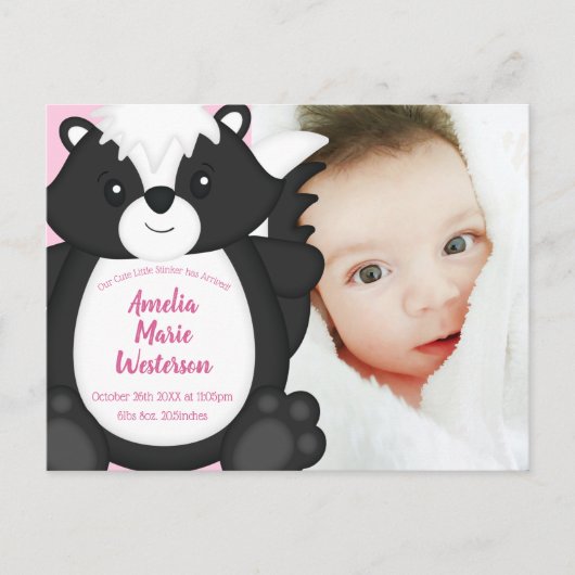 Skunk Baby shower Roze Briefkaart (Voorkant)