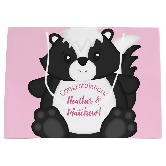 Skunk Baby shower Roze Groot Cadeauzakje (Voorkant)