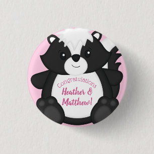 Skunk Baby shower Roze Ronde Button 3,2 Cm
