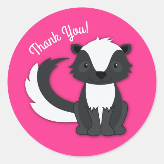 Skunk Birthday Party Kinder roze Ronde Sticker (Voorkant)