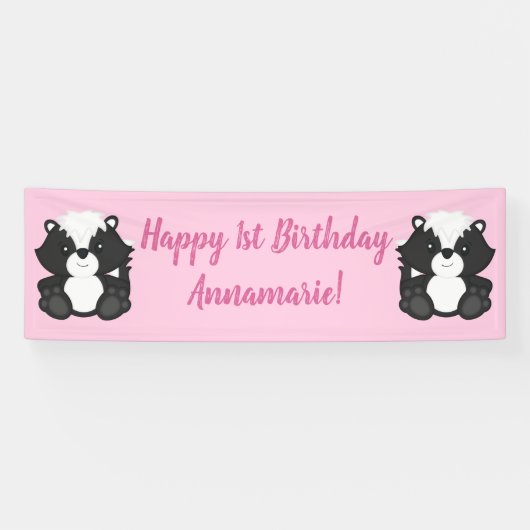 Skunk Birthday Party Pink Spandoek (Horizontaal)