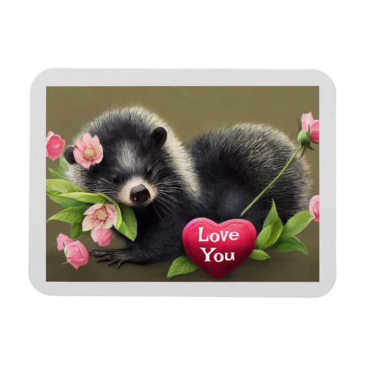 Skunk Hugging Flowers Love You Magnet (Horizontal)