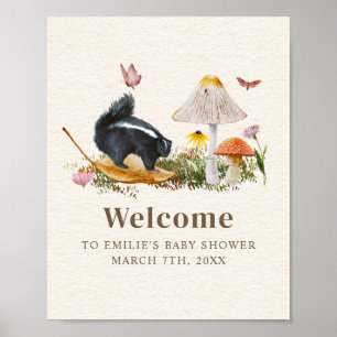 Skunk Little Stinker Girl Baby shower Floral Poster