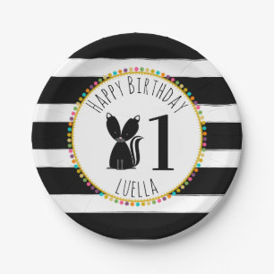 Skunk Pompom Stripes Birthday Papieren Bordje