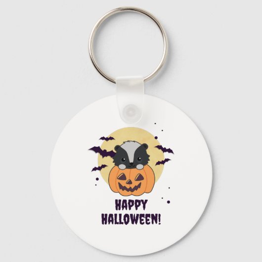 Skunk Pumpkin Cute Skunks Happy Halloween Sleutelhanger (Voorkant)