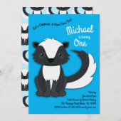 Skunk Schattigee Kinder 1e verjaardagsfeest Blue B Kaart (Voorkant / Achterkant)