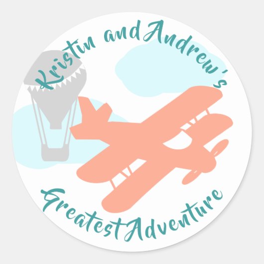 Sky Adventure Transportation Baby shower Ronde Sticker (Voorkant)