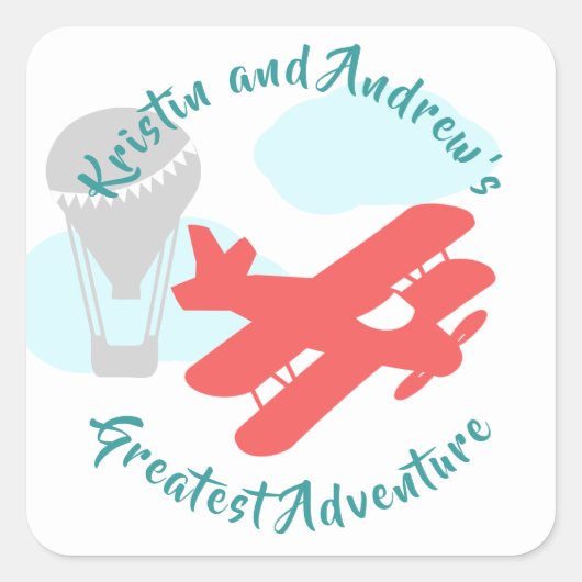 Sky Adventure Transportation Baby shower Vierkante Sticker (Voorkant)
