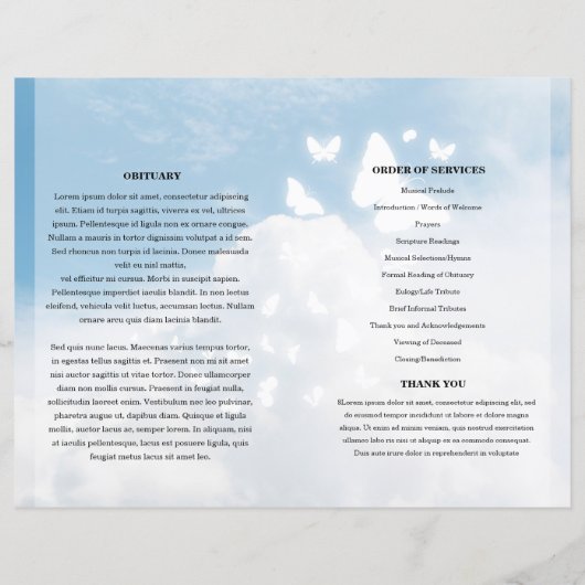 Sky and Butterfly Funeral Programme sjabloon (Achterkant)