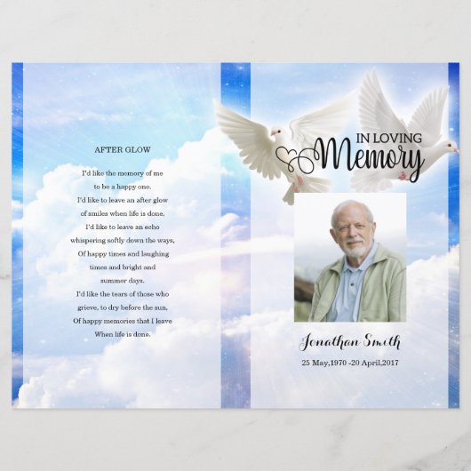 Sky and Dove Funeral Program sjabloon (Voorkant)