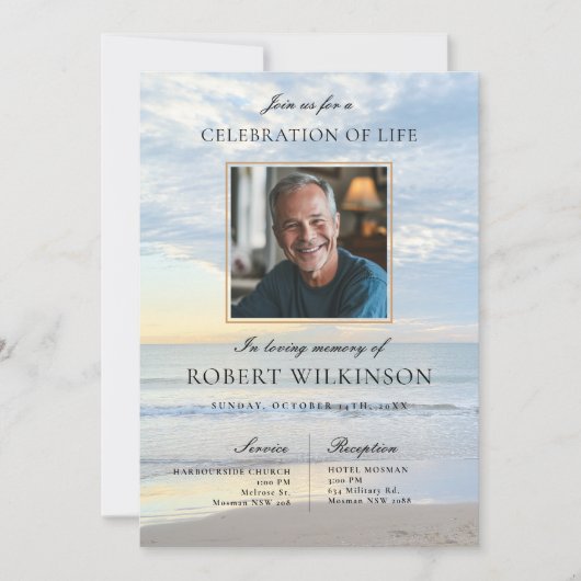 Sky Beach viering van het leven Begrafenisfoto Kaart (Voorkant)