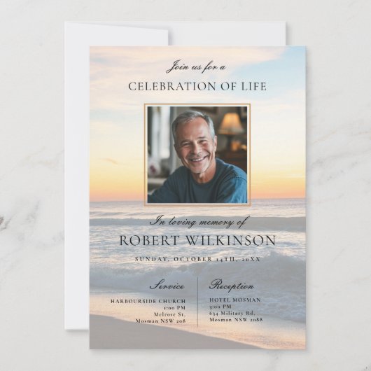 Sky Beach viering van het leven Begrafenisfoto Kaart (Voorkant)