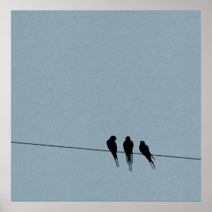 Sky Blackbird Silhouette op Wire Poster