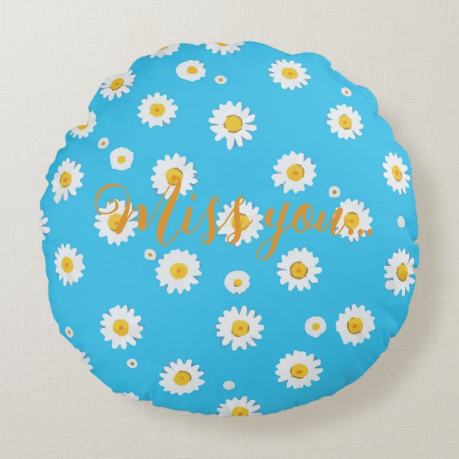 Sky Bloom Daisies Rond Kussen (Voorkant)