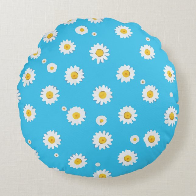 Sky Bloom Daisies Rond Kussen (Voorkant)