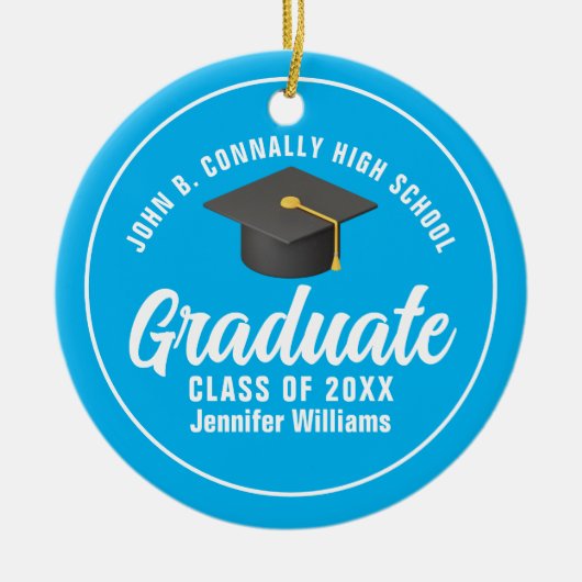 Sky Blue Afstuderen Custom Schattige Afstuderen Ke Keramisch Ornament (Voorkant)