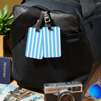 Sky Blue and White Cabana Stripes  Bagagelabel