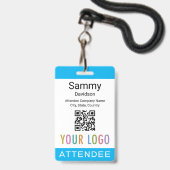 Sky Blue Attendee Badge Event Gast QR Code Logo (Voorzijde met lanyard)