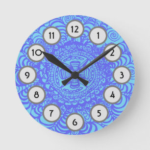 Sky Blue Aztec Mandala Clock Ronde Klok