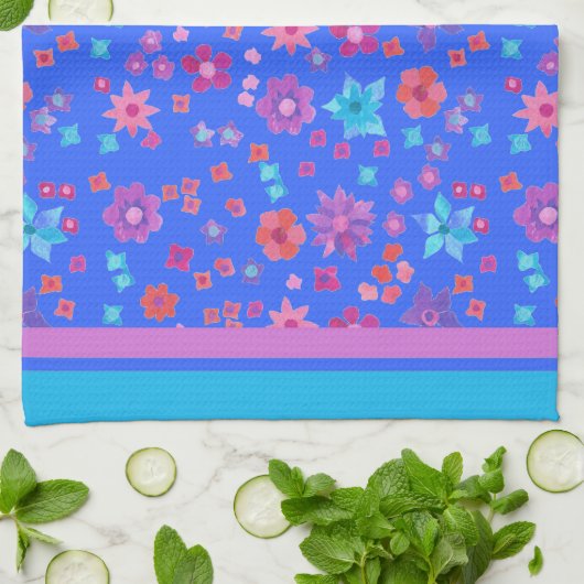 Sky Blue Background Flower-Power Kitchen Towel Theedoek (Gevouwen)