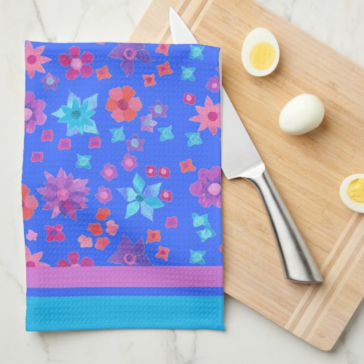 Sky Blue Background Flower-Power Kitchen Towel Theedoek (Quarter Fold)