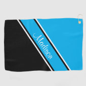 Sky Blue Black Diagonal Stripe Script Name Golfhanddoek (Horizontaal)