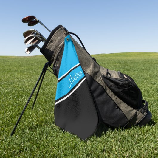 Sky Blue Black Diagonal Stripe Script Name Golfhanddoek (Groen)