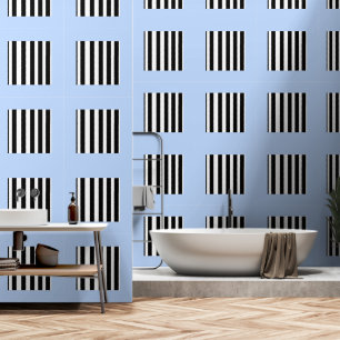 Sky Blue + Black White Stripes Behang