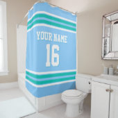 Sky Blue Blauwgroen White Stripes Sporttrui Douchegordijn (In situ)