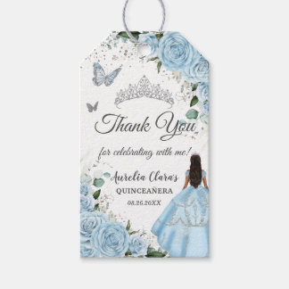 Sky Blue Bloemen Prinses Jurk Zilver Quinceañera Cadeaulabel