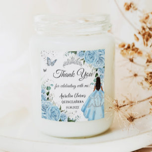 Sky Blue Bloemen Prinses Jurk Zilver Quinceañera Vierkante Sticker