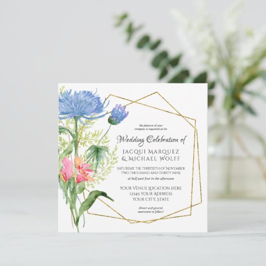 Sky Blue Blush Roze Eenvoudige Moderne Bloemen Huw Kaart (Staand voorkant)