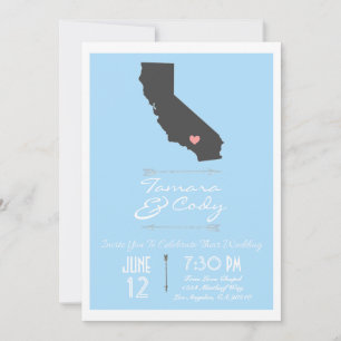 Sky Blue California Wedding Invitation Kaart
