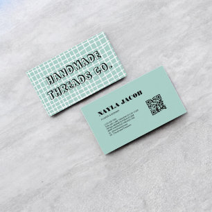 Sky Blue Check Pattern QR Code Handgemaakte Kledin Visitekaartje