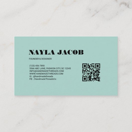 Sky Blue Check Pattern QR Code Handgemaakte Kledin Visitekaartje (Achterkant)