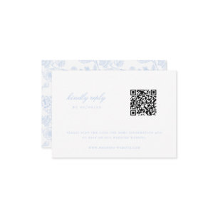 Sky Blue Chinoiserie Bruiloft QR Code RSVP Kaartje