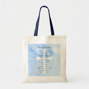 Sky Blue Christelijke Healing Bijbel Verse Naam Tote Bag