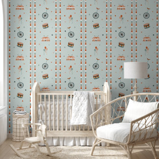 Sky Blue Circus & Stripes for Boys Nursery Behang