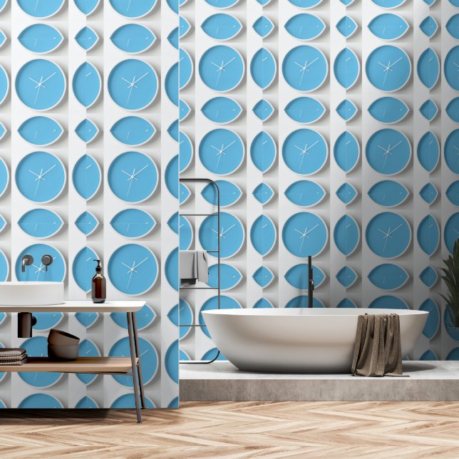 Sky Blue Clocks Collage Behang (Badkamer)