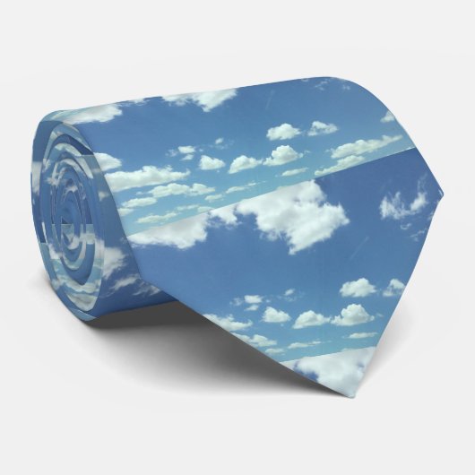 Sky Blue Clouds Wit Stropdas (Opgerold)