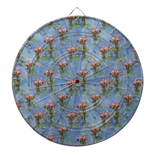 Sky blue cloudy and Flamingo's Repeat Print Dartbord (Voorkant)