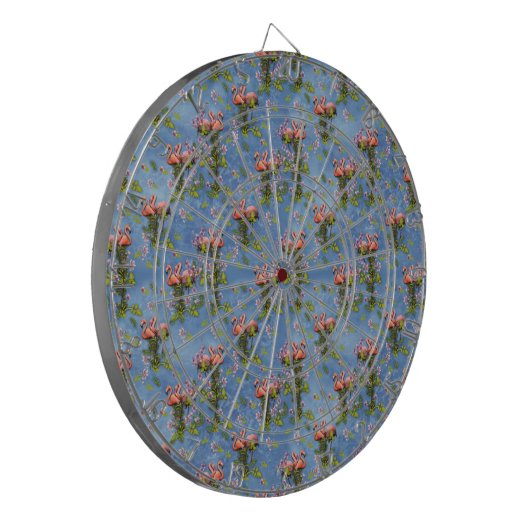 Sky blue cloudy and Flamingo's Repeat Print Dartbord (Voorkant Links)