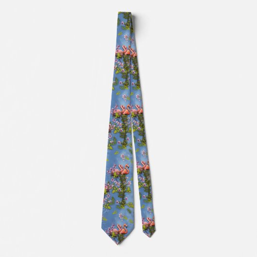 Sky blue cloudy and Flamingo's Repeat Print Stropdas (Voorkant)