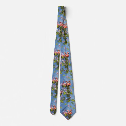 Sky blue cloudy and Flamingo's Repeat Print Stropdas (Achterkant)