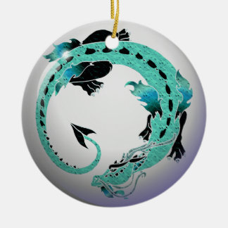 Sky Blue Coiled Dragon Keramisch Ornament