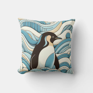 Sky Blue Cream oceaan golven en Schattigee pinguïn Kussen