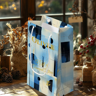 Sky Blue & Cream Tranquil Geometrische Hedendaagse Klein Cadeauzakje