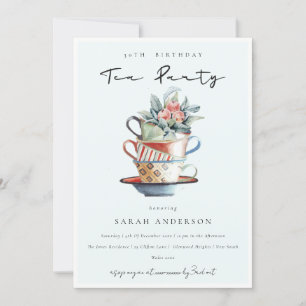 Sky Blue Cups elke zondag Tea Party nodigt uit Bedankkaart