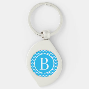 Sky Blue Custom initiaal letter Polka Dot Sleutelhanger